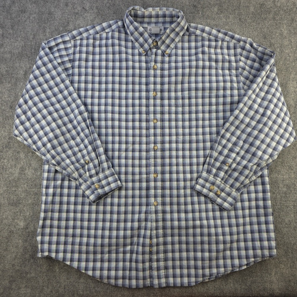 Carhartt Shirt‎ XL Long Sleeve Button Down Blue Check Cotton Pocket